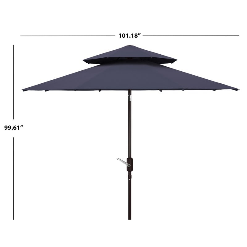 Safavieh Athens 9ft Metal/Polyester Double Top Crank Umbrella in Navy and White