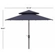 Safavieh Athens 9ft Metal/Polyester Double Top Crank Umbrella in Navy and White