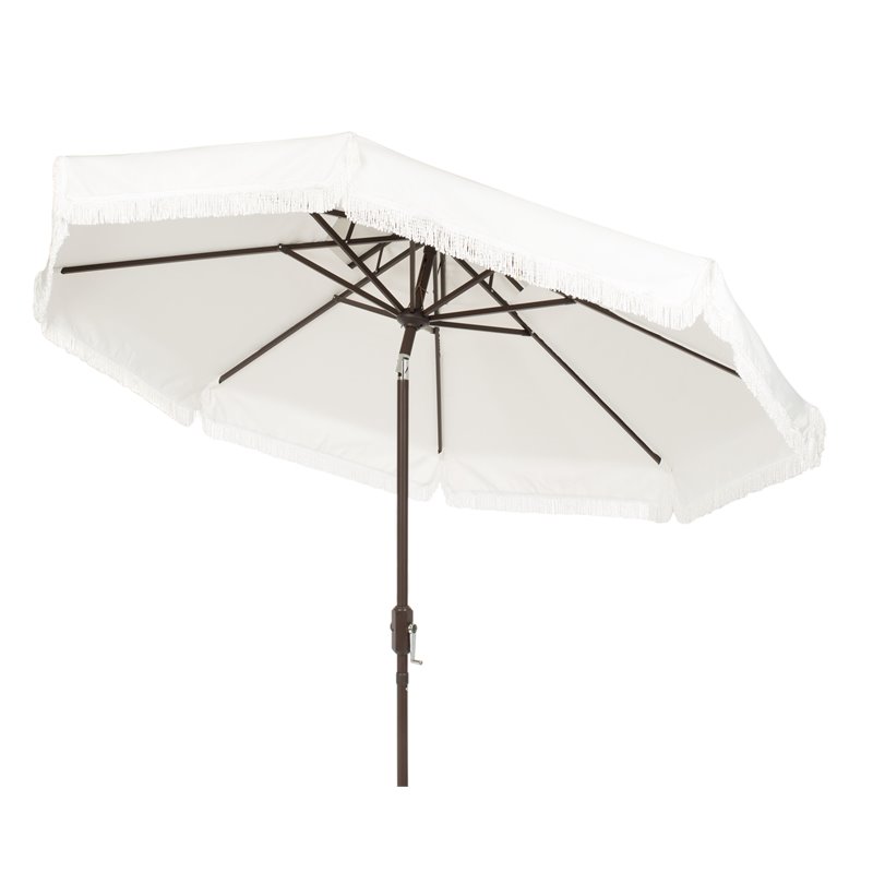 Safavieh Milan Fringe 9ft Metal/Polyester Double Top Crank Umbrella in White