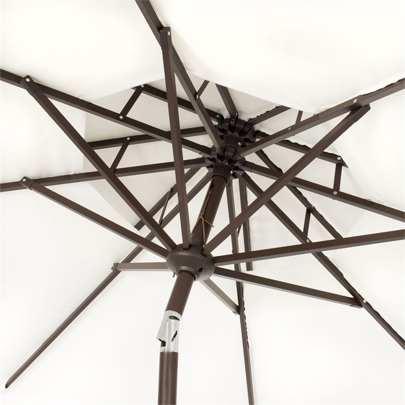 Safavieh Milan Fringe 9ft Metal/Polyester Double Top Crank Umbrella in White