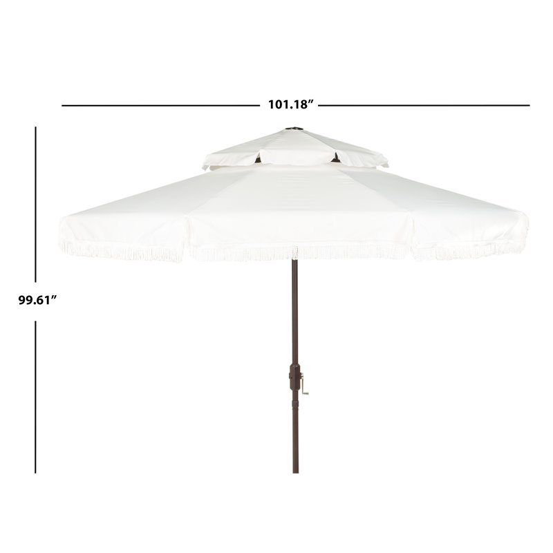 Safavieh Milan Fringe 9ft Metal/Polyester Double Top Crank Umbrella in White