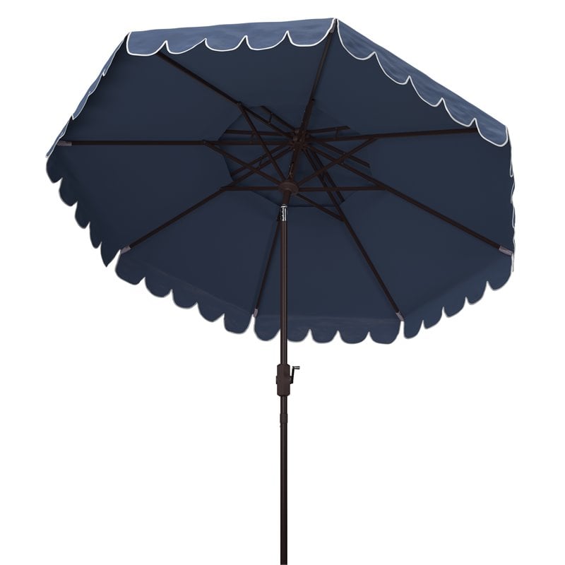 Safavieh Venice 9ft Metal/Polyester Double Top Crank Umbrella in Navy/White