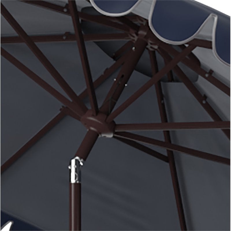 Safavieh Venice 9ft Metal/Polyester Double Top Crank Umbrella in Navy/White