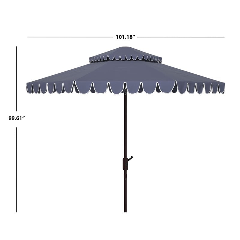 Safavieh Venice 9ft Metal/Polyester Double Top Crank Umbrella in Navy/White