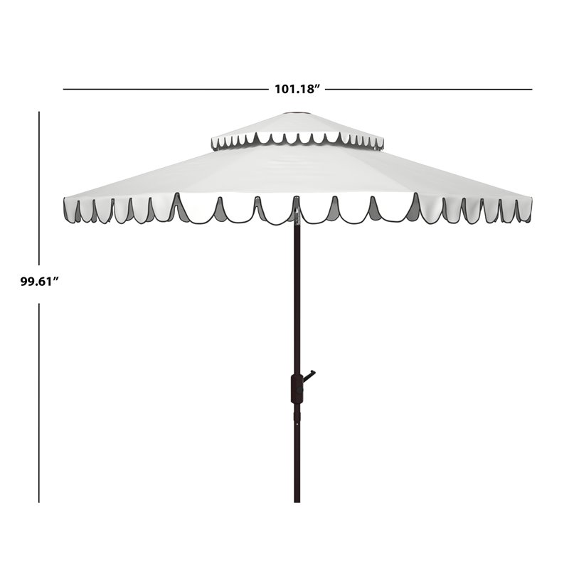 Safavieh Venice 9ft Metal/Polyester Double Top Crank Umbrella in White/Black