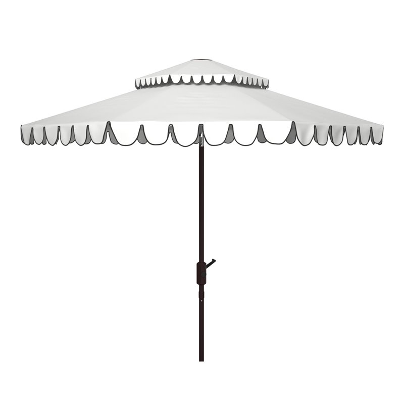 Safavieh Venice 9ft Metal/Polyester Double Top Crank Umbrella in White/Black