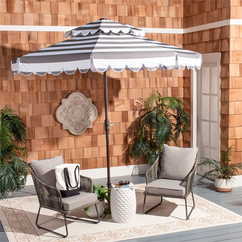 Safavieh Vienna 9ft Metal/Polyester Double Top Crank Umbrella in Gray/White