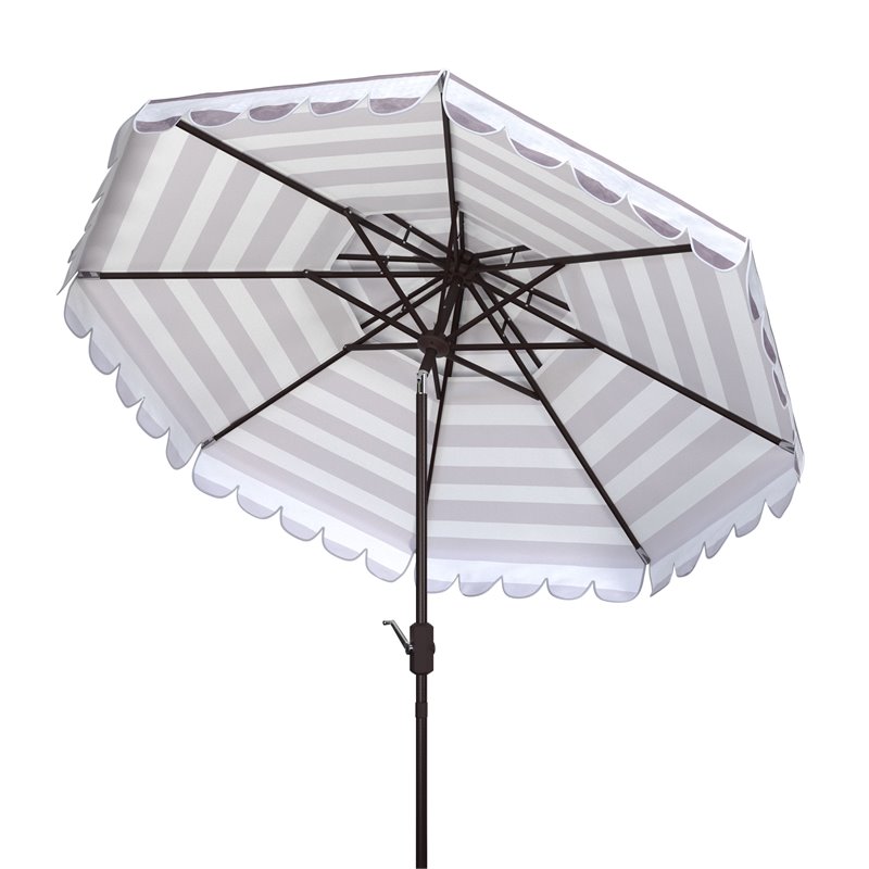Safavieh Vienna 9ft Metal/Polyester Double Top Crank Umbrella in Gray/White