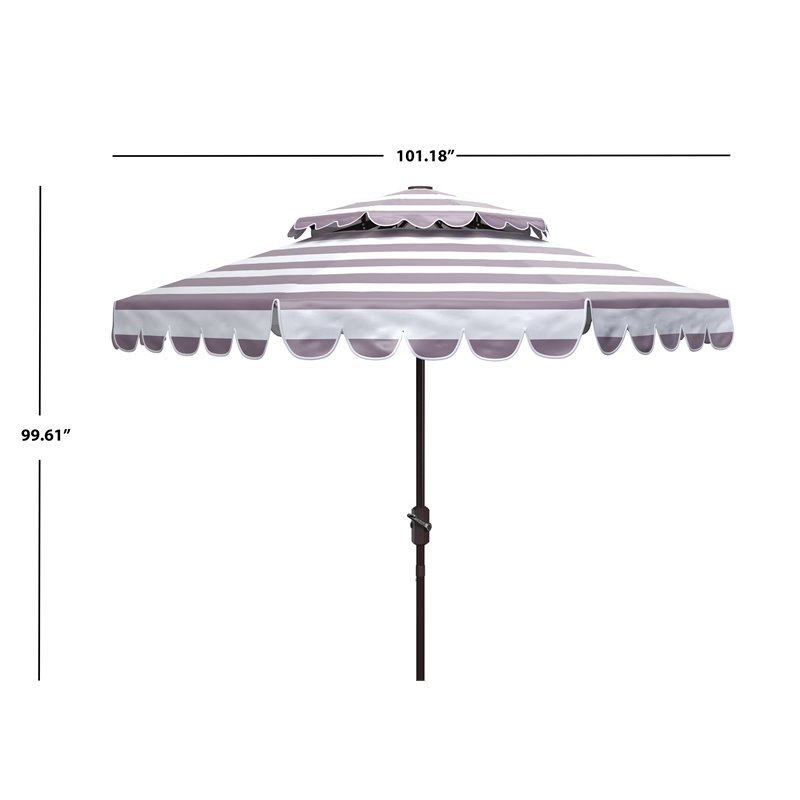 Safavieh Vienna 9ft Metal/Polyester Double Top Crank Umbrella in Gray/White