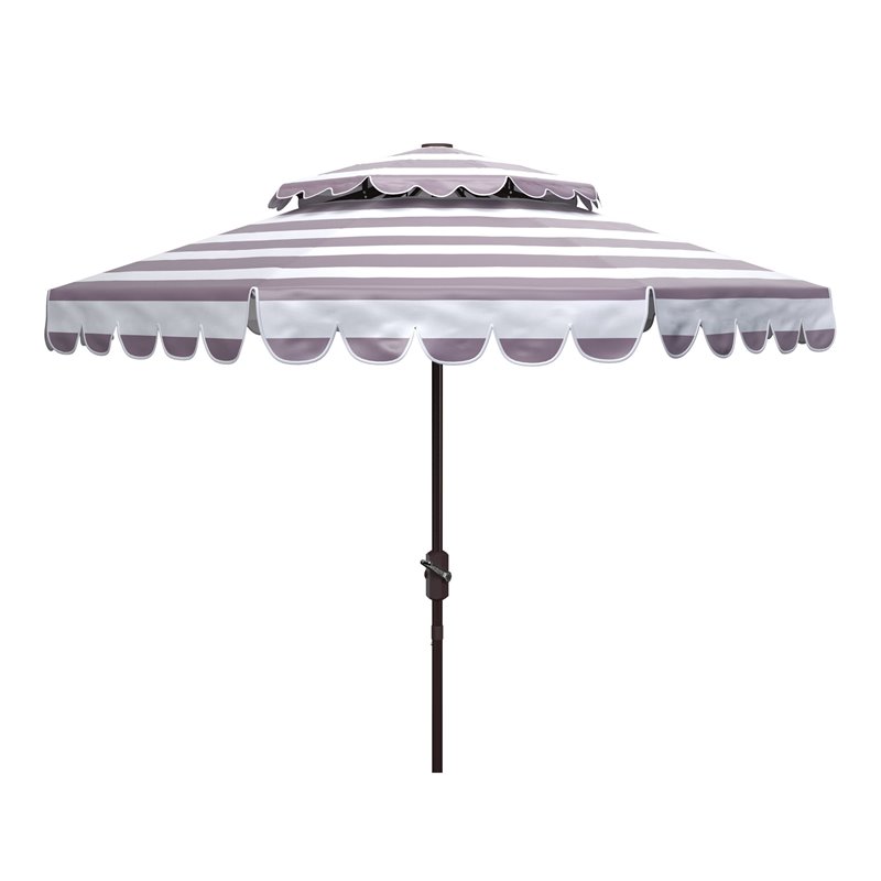 Safavieh Vienna 9ft Metal/Polyester Double Top Crank Umbrella in Gray/White
