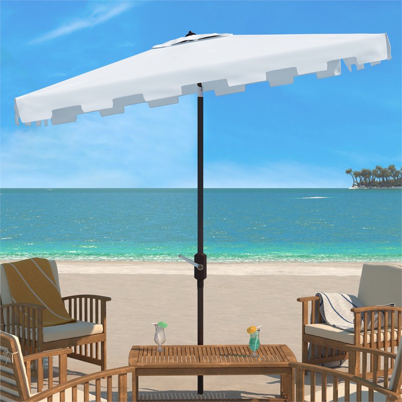 Safavieh Zimmerman 6.5x10ft Rectangle Metal/Polyester Market Umbrella in White