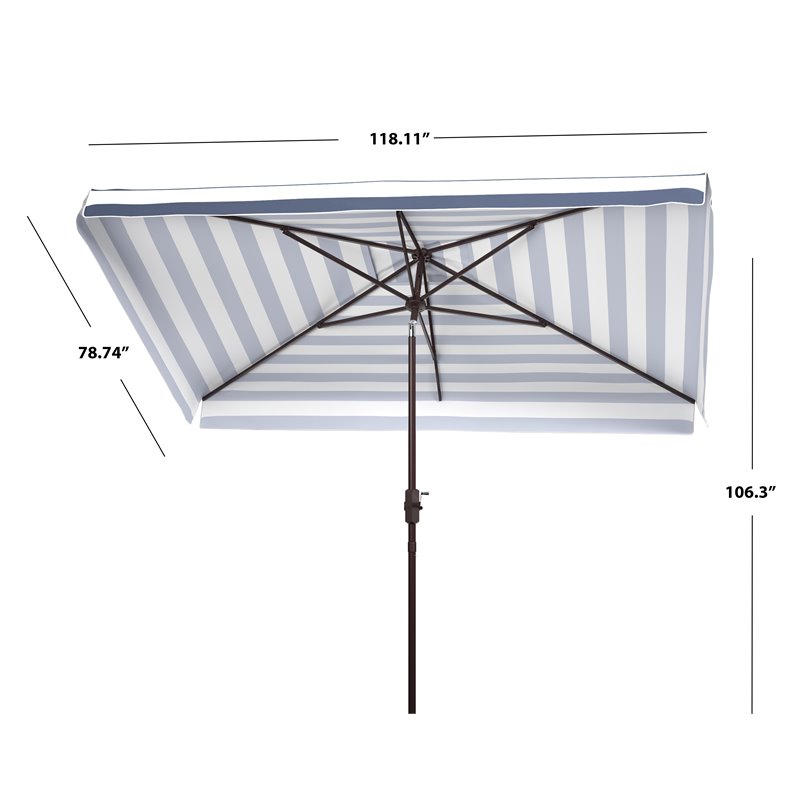 Safavieh Elsa Fashion Line 6.5x10ft Rectangle Metal Umbrella in Navy and White