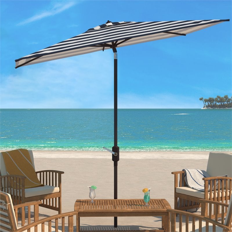 Safavieh Iris Fashion Line 6.5x10ft Rect Metal/Polyester Umbrella in Navy/White