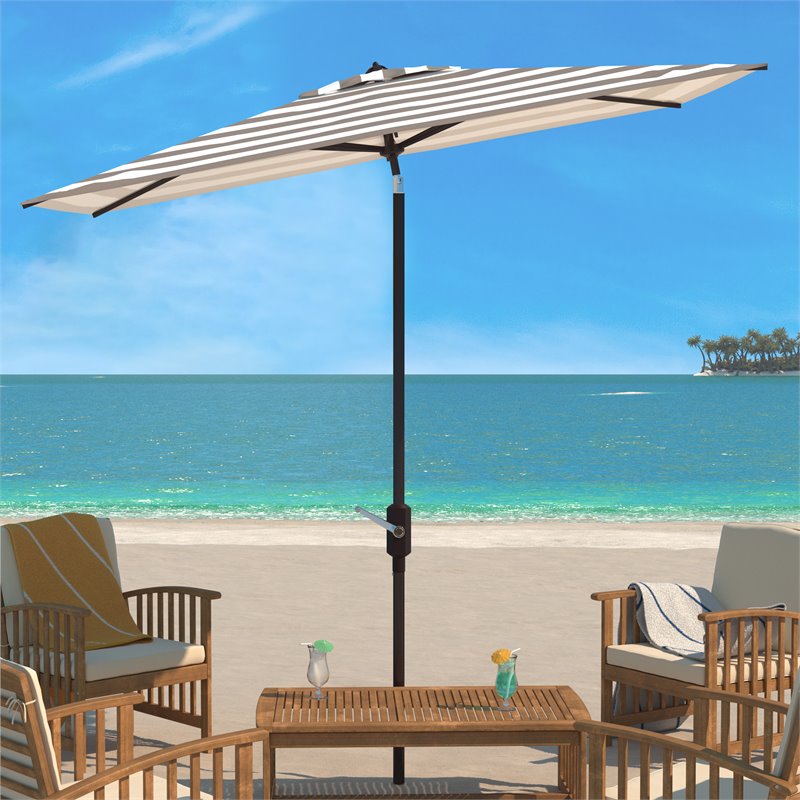 Safavieh Iris Fashion Line 6.5x10ft Rect Metal/Polyester Umbrella in Gray/White
