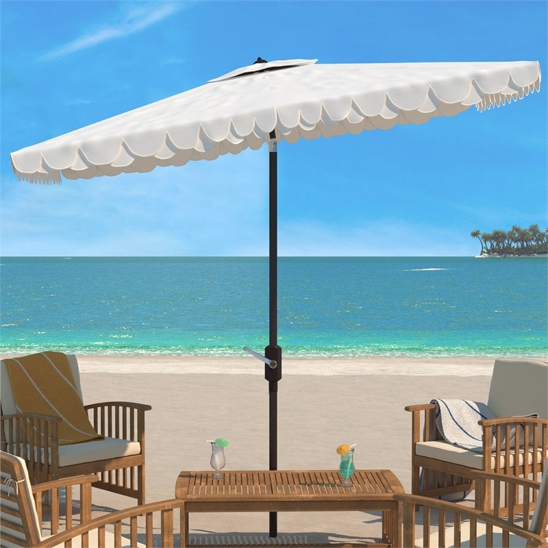 Safavieh Elegant Valance 6.5x10ft Rect Metal/Polyester Umbrella in Beige/White