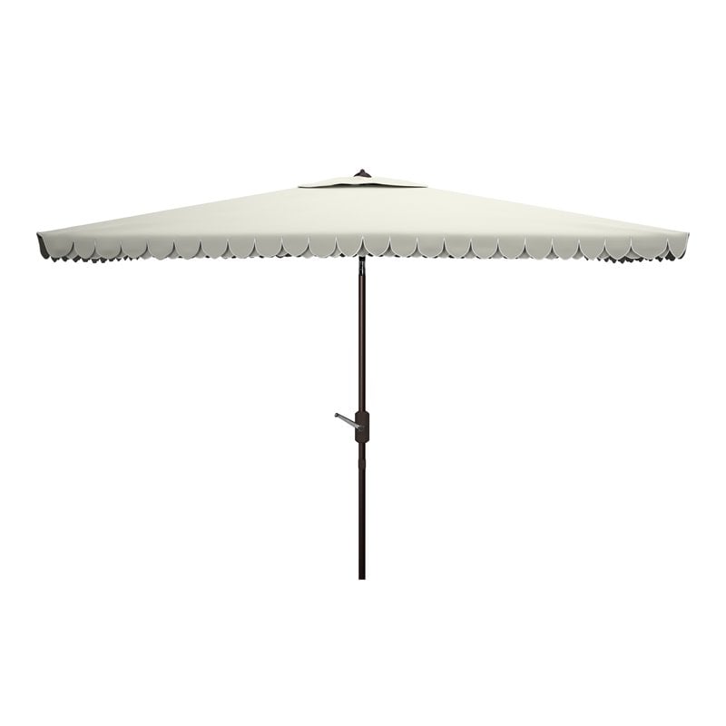 Safavieh Elegant Valance 6.5x10ft Rect Metal/Polyester Umbrella in Beige/White