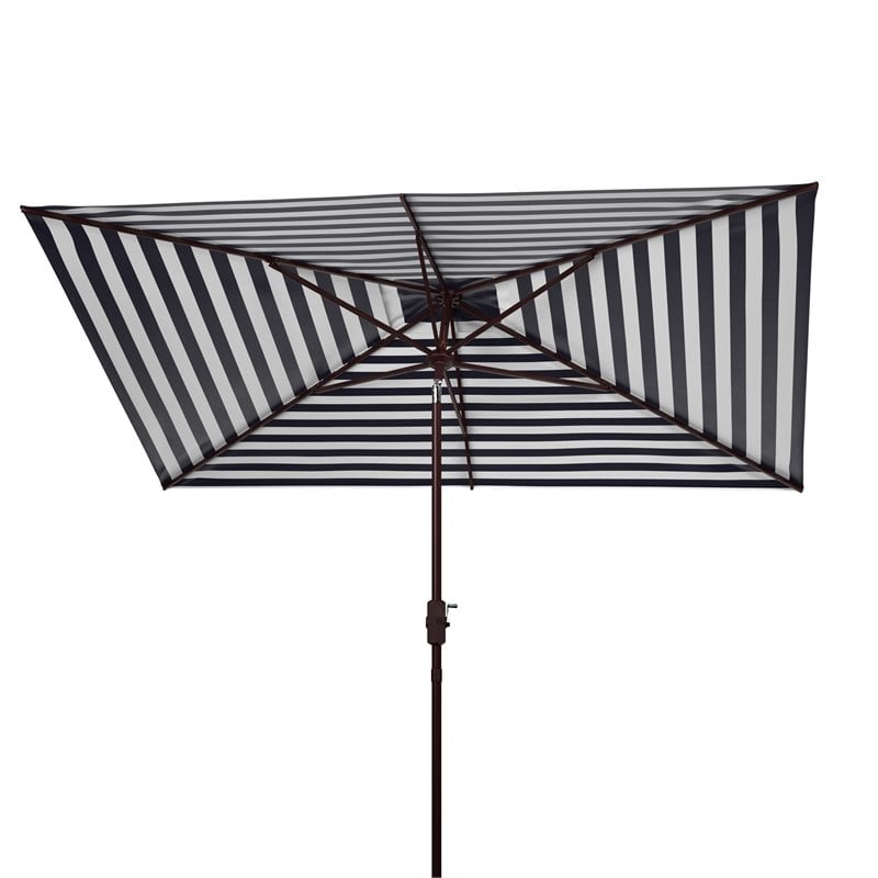 Safavieh Athens 6.5x10ft Rectangle Crank Metal/Polyester Umbrella in Navy/White