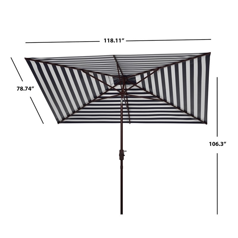 Safavieh Athens 6.5x10ft Rectangle Crank Metal/Polyester Umbrella in Navy/White