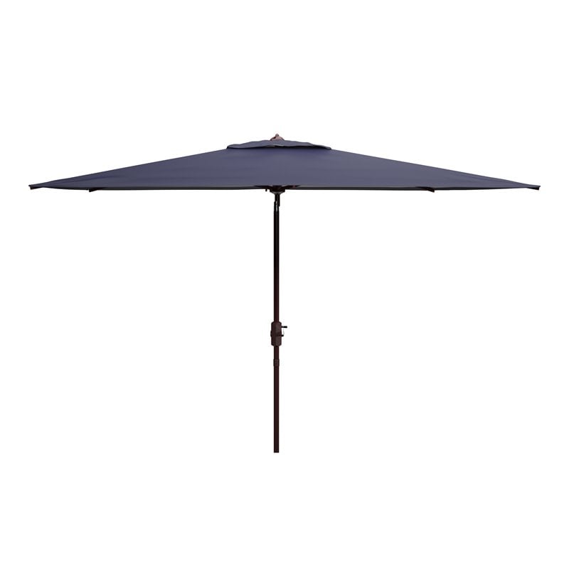 Safavieh Athens 6.5x10ft Rectangle Crank Metal/Polyester Umbrella in Navy/White
