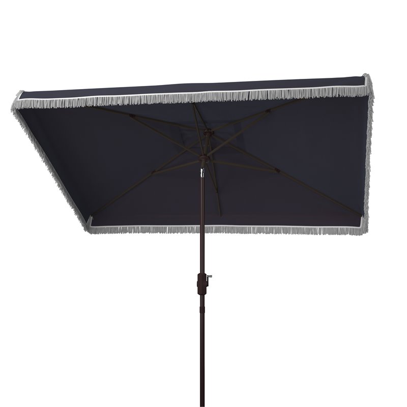 Safavieh Milan Fringe 6.5x10ft Rectangle Crank Metal/Polyester Umbrella in Navy