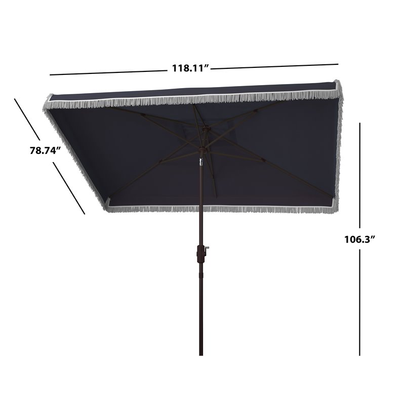 Safavieh Milan Fringe 6.5x10ft Rectangle Crank Metal/Polyester Umbrella in Navy