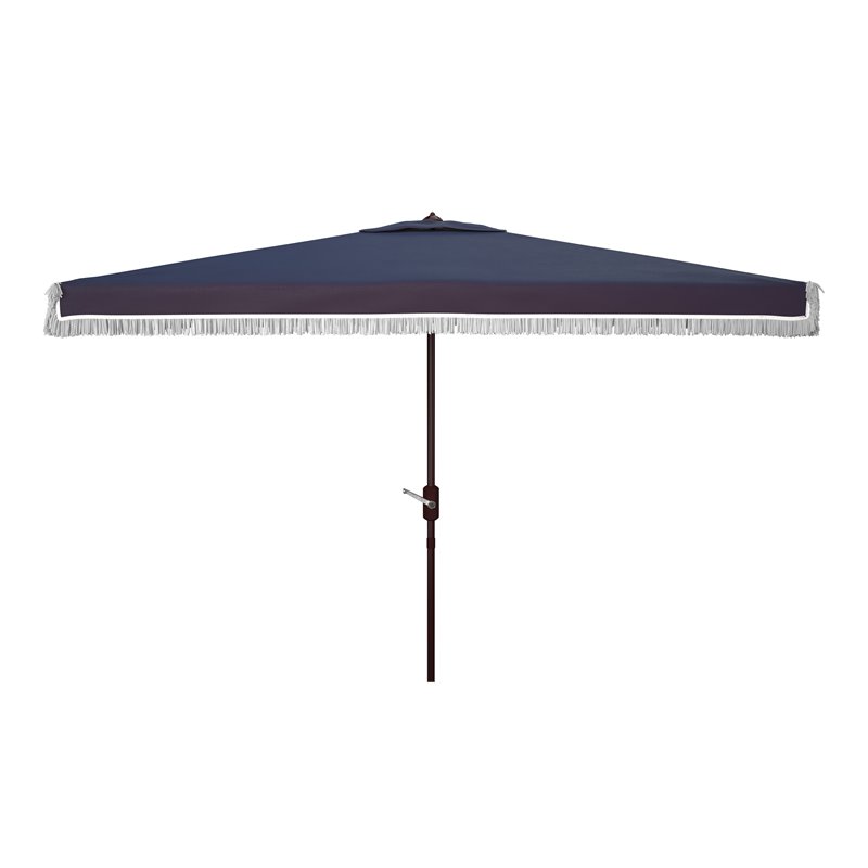 Safavieh Milan Fringe 6.5x10ft Rectangle Crank Metal/Polyester Umbrella in Navy