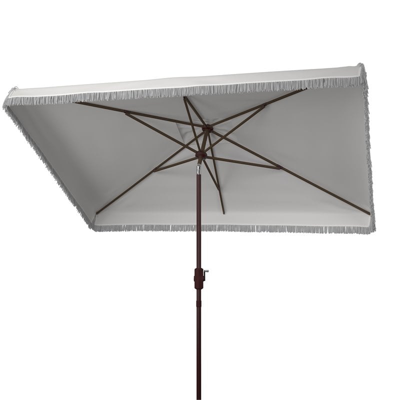 Safavieh Milan Fringe 6.5x10ft Rectangle Crank Metal/Polyester Umbrella in White