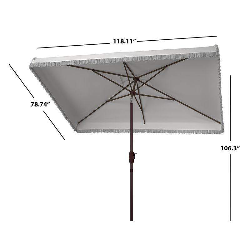 Safavieh Milan Fringe 6.5x10ft Rectangle Crank Metal/Polyester Umbrella in White