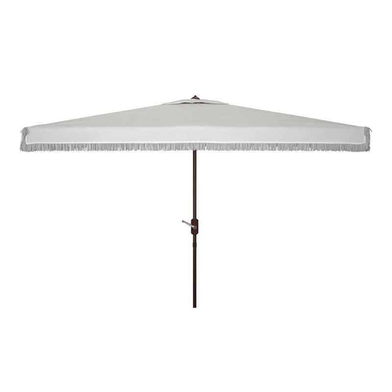 Safavieh Milan Fringe 6.5x10ft Rectangle Crank Metal/Polyester Umbrella in White