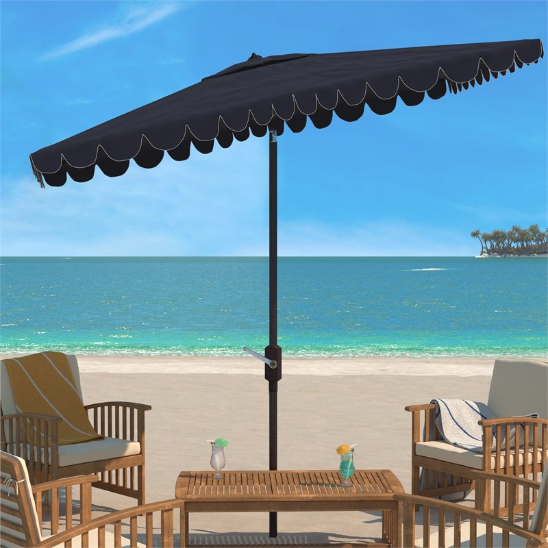 Safavieh Venice 6.5x10ft Metal/Polyester Rectangle Crank Umbrella in Navy/White