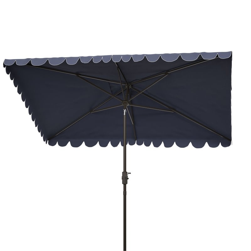 Safavieh Venice 6.5x10ft Metal/Polyester Rectangle Crank Umbrella in Navy/White