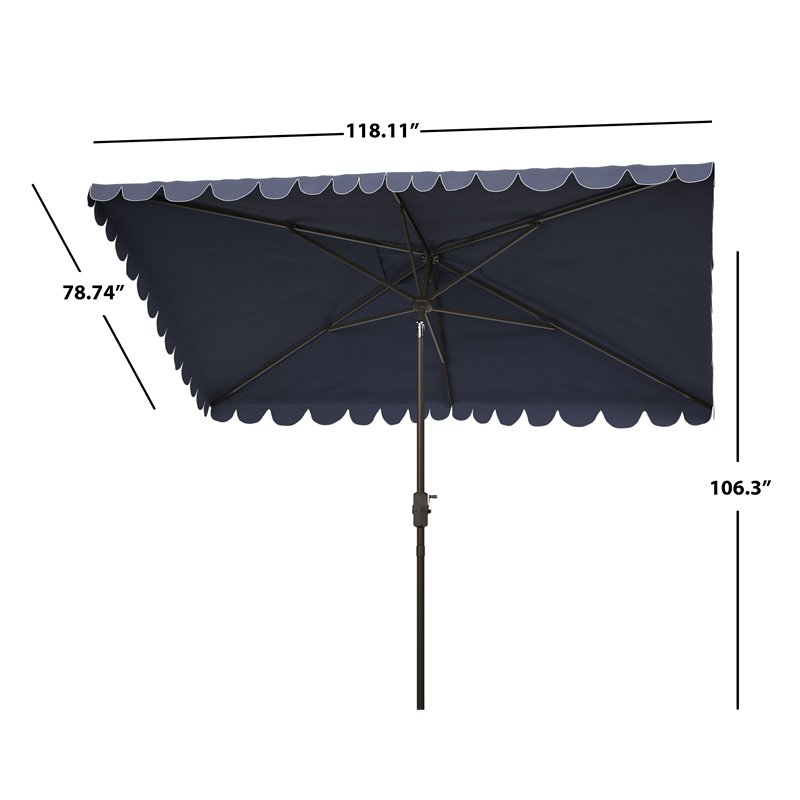 Safavieh Venice 6.5x10ft Metal/Polyester Rectangle Crank Umbrella in Navy/White