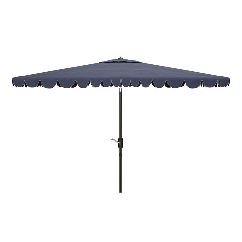 Safavieh Venice 6.5x10ft Metal/Polyester Rectangle Crank Umbrella in Navy/White