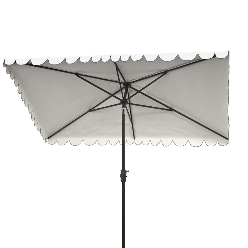 Safavieh Venice 6.5x10ft Metal/Polyester Rectangle Crank Umbrella in White/Black