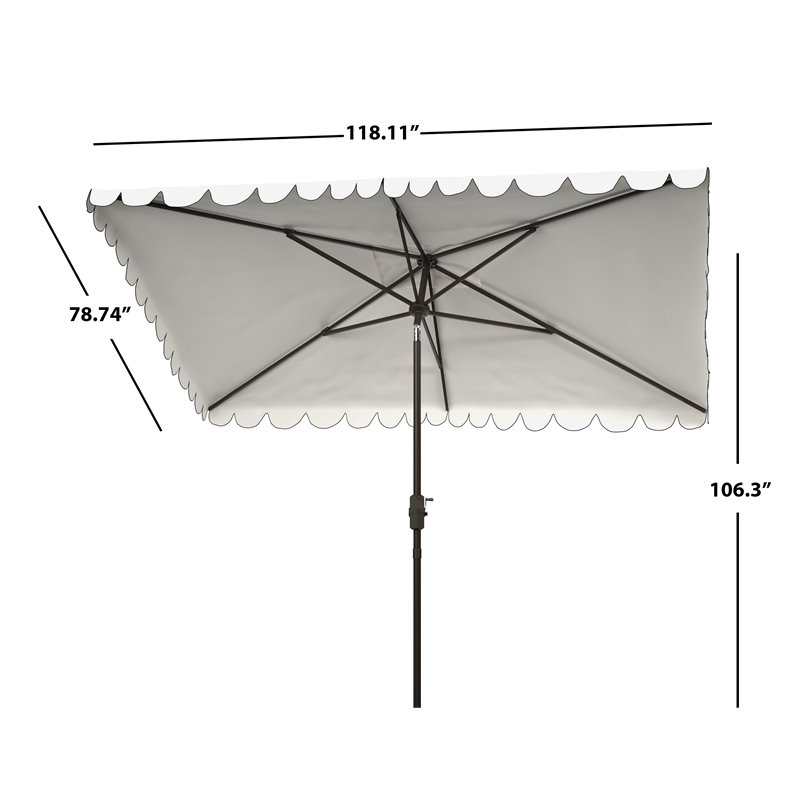 Safavieh Venice 6.5x10ft Metal/Polyester Rectangle Crank Umbrella in White/Black