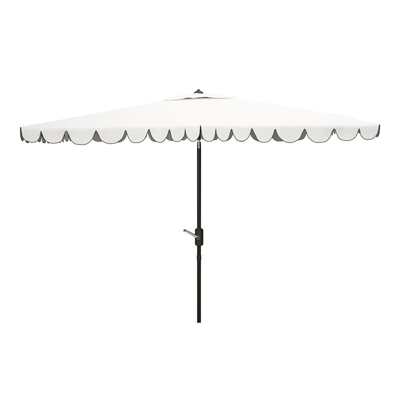 Safavieh Venice 6.5x10ft Metal/Polyester Rectangle Crank Umbrella in White/Black