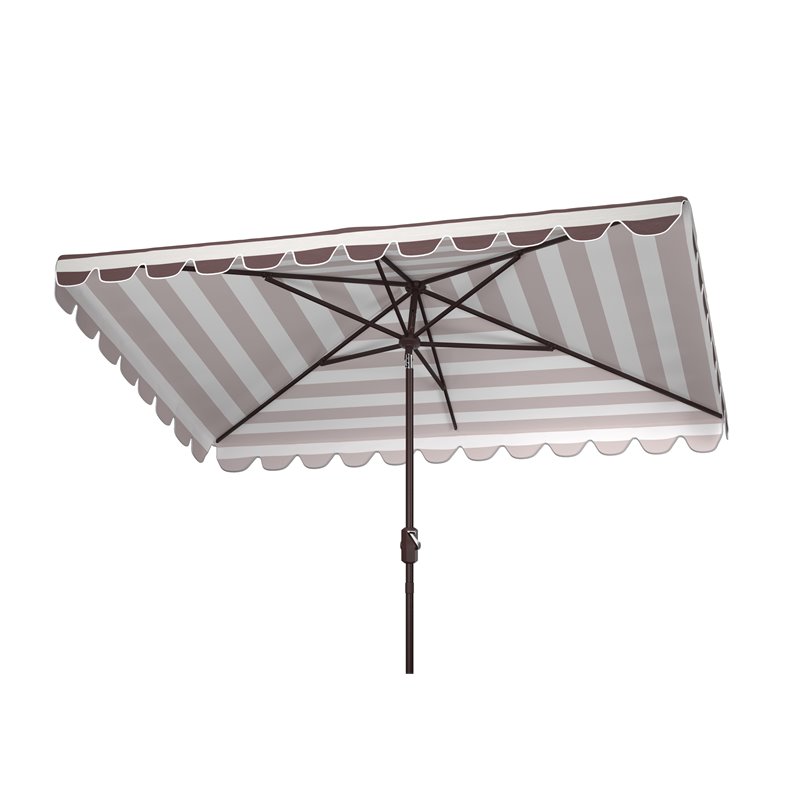 Safavieh Vienna 6.5x10ft Metal/Polyester Rectangle Crank Umbrella in Gray/White