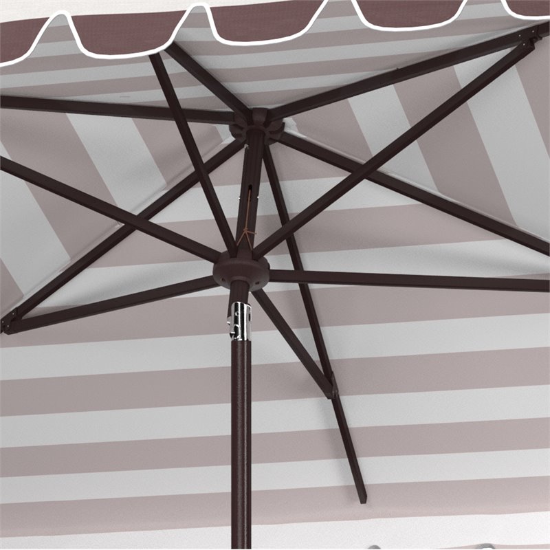 Safavieh Vienna 6.5x10ft Metal/Polyester Rectangle Crank Umbrella in Gray/White