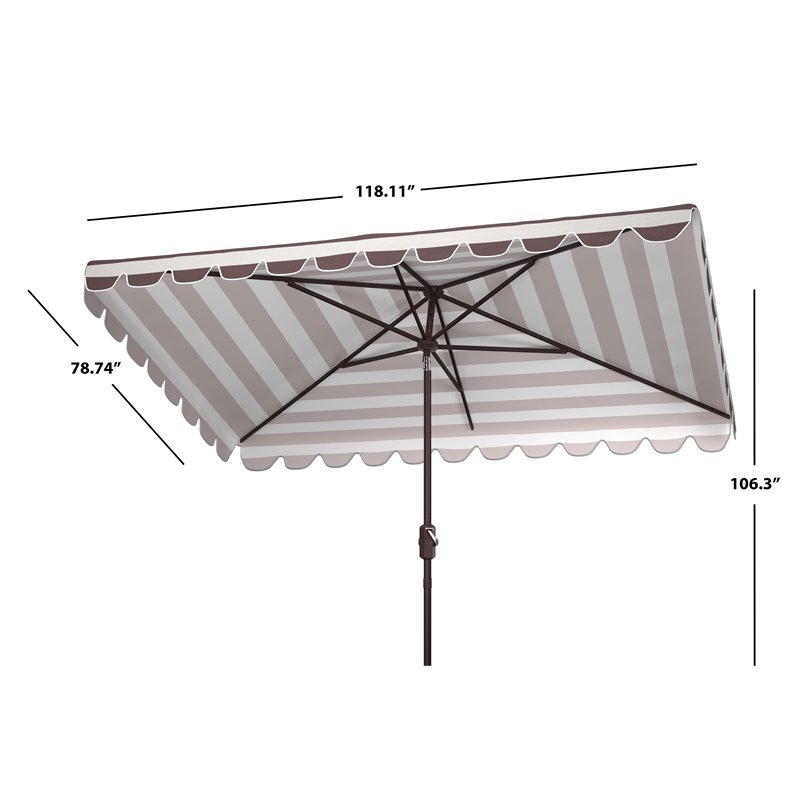 Safavieh Vienna 6.5x10ft Metal/Polyester Rectangle Crank Umbrella in Gray/White