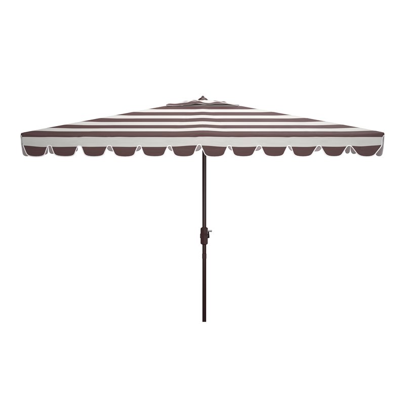 Safavieh Vienna 6.5x10ft Metal/Polyester Rectangle Crank Umbrella in Gray/White