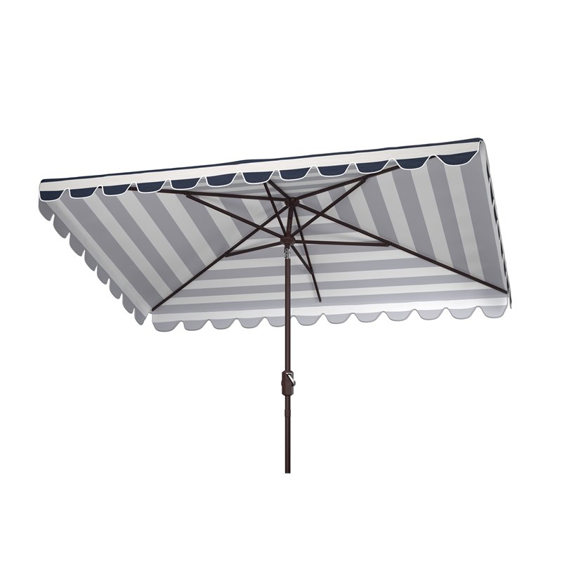 Safavieh Vienna 6.5x10ft Metal/Polyester Rectangle Crank Umbrella in Navy/White