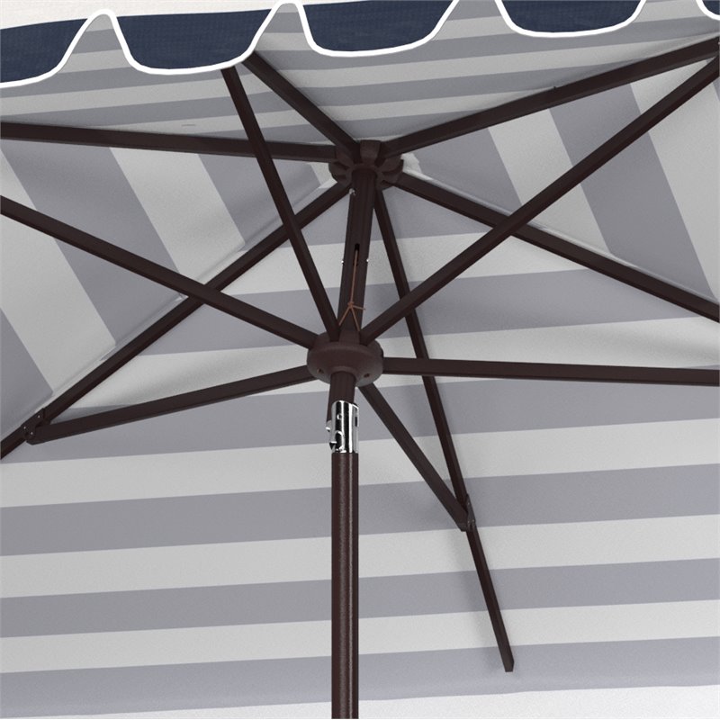 Safavieh Vienna 6.5x10ft Metal/Polyester Rectangle Crank Umbrella in Navy/White