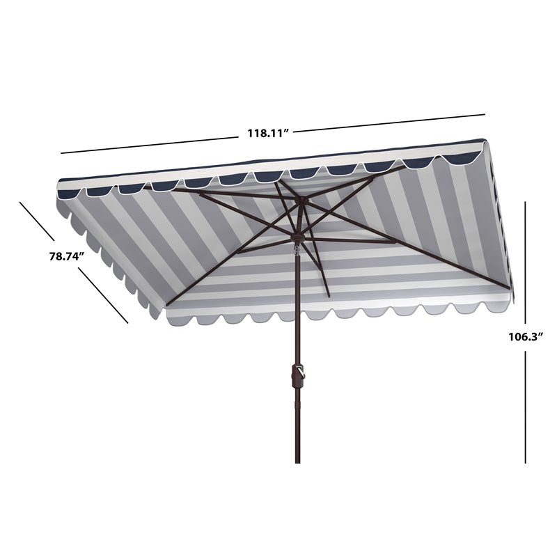 Safavieh Vienna 6.5x10ft Metal/Polyester Rectangle Crank Umbrella in Navy/White