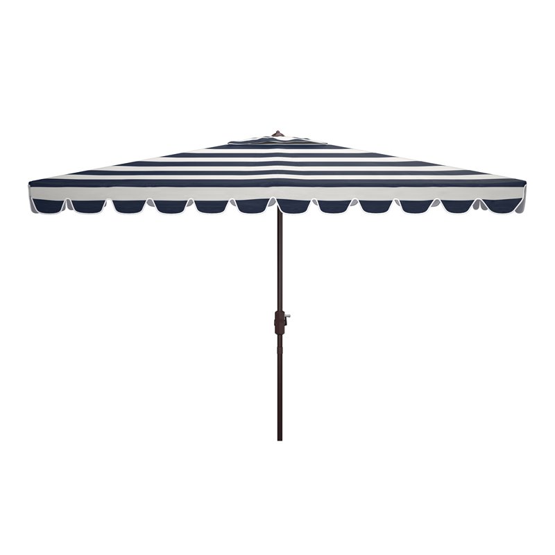 Safavieh Vienna 6.5x10ft Metal/Polyester Rectangle Crank Umbrella in Navy/White
