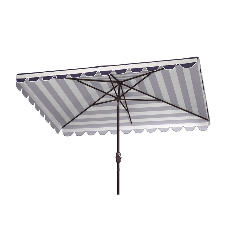 Safavieh Vienna 6.5x10ft Metal/Polyester Rectangle Crank Umbrella in Black/White
