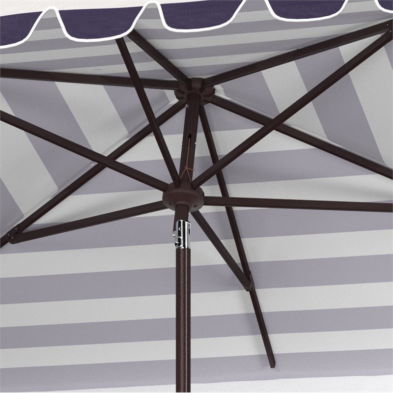 Safavieh Vienna 6.5x10ft Metal/Polyester Rectangle Crank Umbrella in Black/White