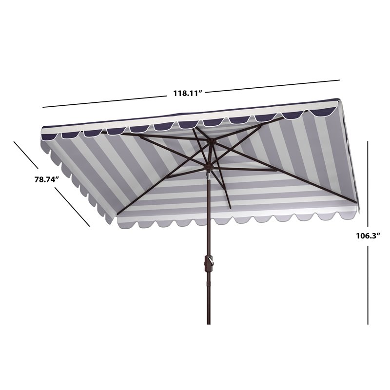 Safavieh Vienna 6.5x10ft Metal/Polyester Rectangle Crank Umbrella in Black/White