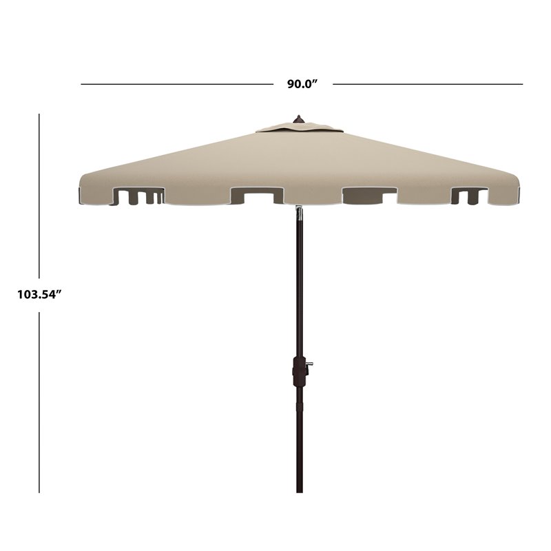 Safavieh Zimmerman 7.5ft Square Metal/Polyester Market Umbrella in Beige/White