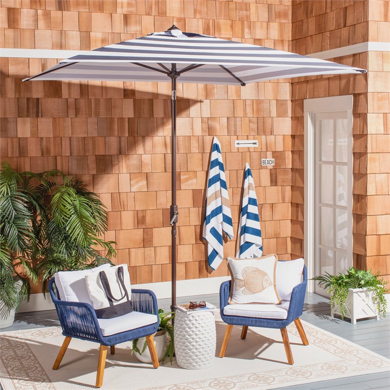 Safavieh Iris Fashion Line 7.5ft Square Metal/Polyester Umbrella in Navy/White