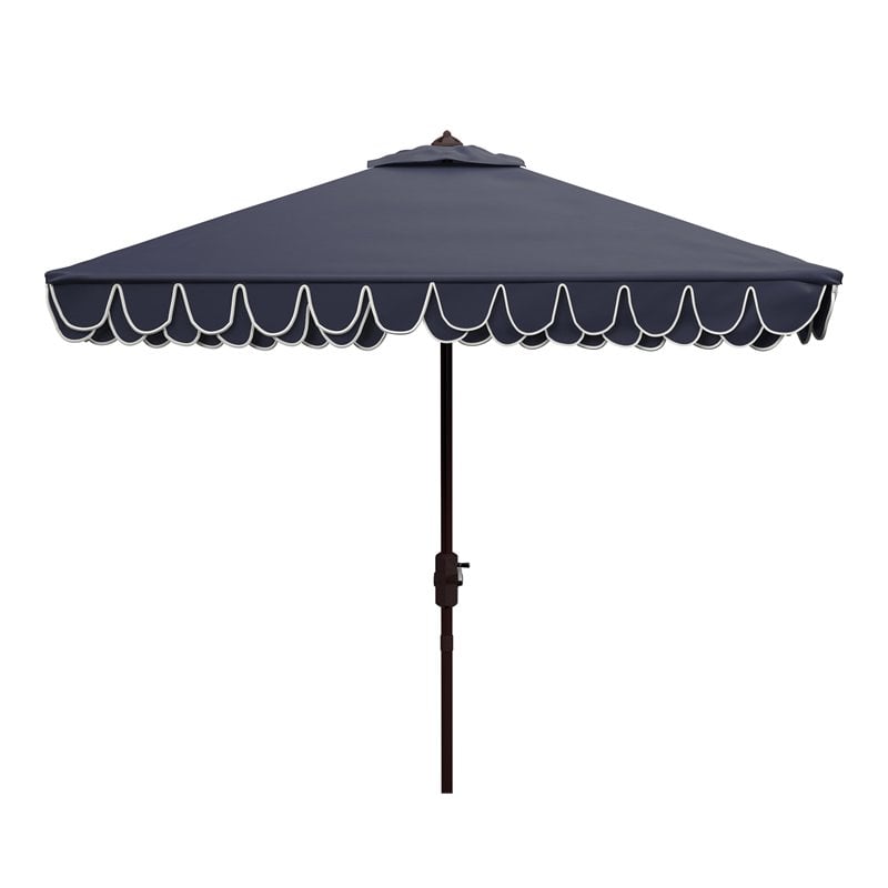 Safavieh Elegant Valance 7.5ft Square Metal/Polyester Umbrella in Navy/White